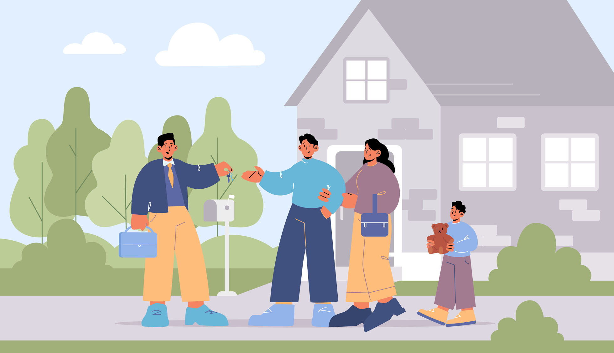 Family buy or rent house from real estate agent